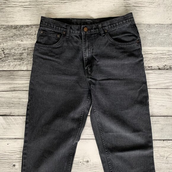 Vintage 90s LA Blues Faded Washed Black Denim Tapered Jeans - Picture 2 of 11